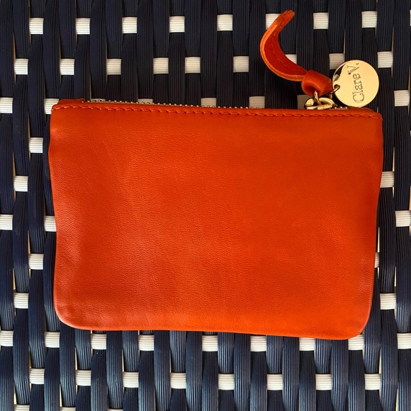 Clare V Bold Orange Pouch with Pink Lips Coin Purse - Picture 2 of 6